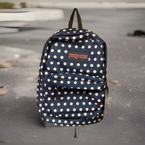 Jansport Backpack Navy Blue With White Polka Dots Back To School NWT